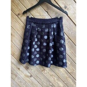 Anthropologie EVA FRANCO Skirt Sz 6 Blue Sequin Polka Dot Metallic Pockets Lined